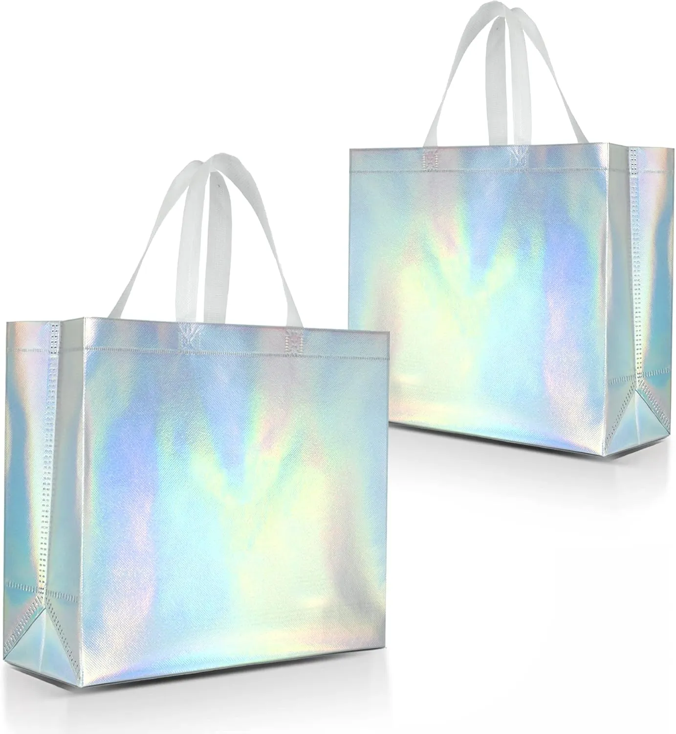 Nush Nush Iridescent Gift Bags Large Size – Set of 12 Holographic Reusable Gift Bags With Handles - Ideal As Bridesmaids, Bachelorette, Birthday Gift Bags Bulk, Goodie Bags, Party Favor Bags – 13x5x11