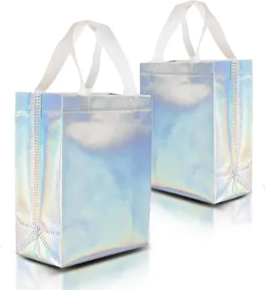 Nush Nush Iridescent Gift Bags Medium Size – Set of 12 Holographic Reusable Gift Bags With Handles - Ideal As Bridesmaids, Bachelorette, Birthday Gift Bags Bulk, Goodie Bags, Party Favor Bags – 8x4x10