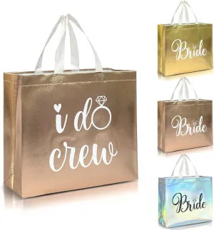 Nush Nush Set of 12 Reusable Rose Gold Bridesmaids Gift Bags In Bulk With 3 x Bride and 9 x I Do Crew Bags - Wedding Favors, Bachelorette Party, Bridesmaid Gifts, Bridal Shower - 11" x 5" x 13" Size