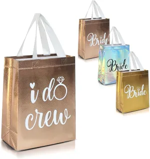 Nush Nush Set of 12 Reusable Rose Gold Bridesmaids Gift Bags - With 3 x Bride and 9 x I Do Crew Party Favor Bags - Wedding Favors, Bachelorette Party, Bridesmaid Gifts, Bridal Shower - 8" x 4" x10"