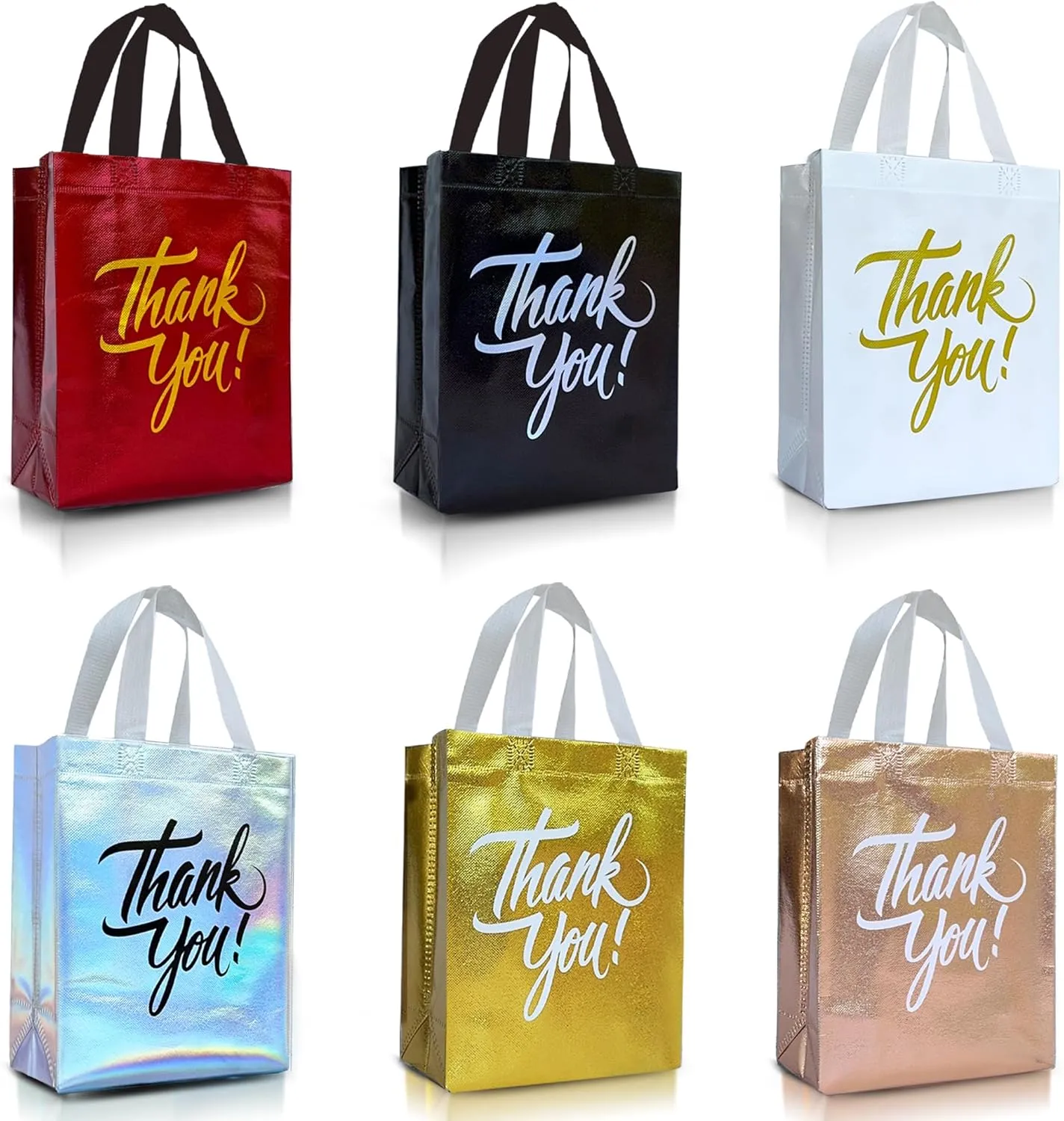 Nush Nush Thank You Gift Bags Bulk Medium – Set of 12 Reusable Thank You Bags From Six Vibrant Colors With a Premium Finish - Perfect As Goodie Bags, Birthday Bags, Party Favor Bags – 8x4x10 Size
