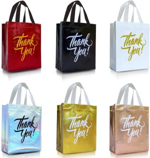 Nush Nush Thank You Gift Bags Bulk Medium – Set of 12 Reusable Thank You Bags From Six Vibrant Colors With a Premium Finish - Perfect As Goodie Bags, Birthday Bags, Party Favor Bags – 8x4x10 Size