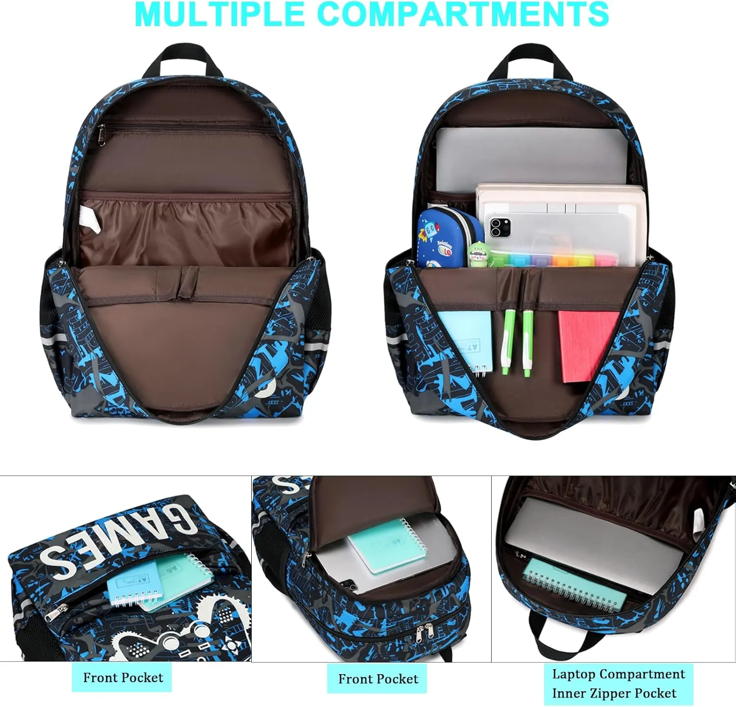 Octsky Kids School Backpack for Boys and Girls, Luminous Backpack with Lunch Box, Gamepad Bookbag School Back Pack