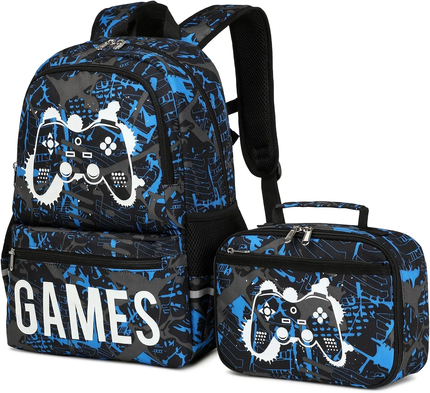Octsky Kids School Backpack for Boys and Girls, Luminous Backpack with Lunch Box, Gamepad Bookbag School Back Pack