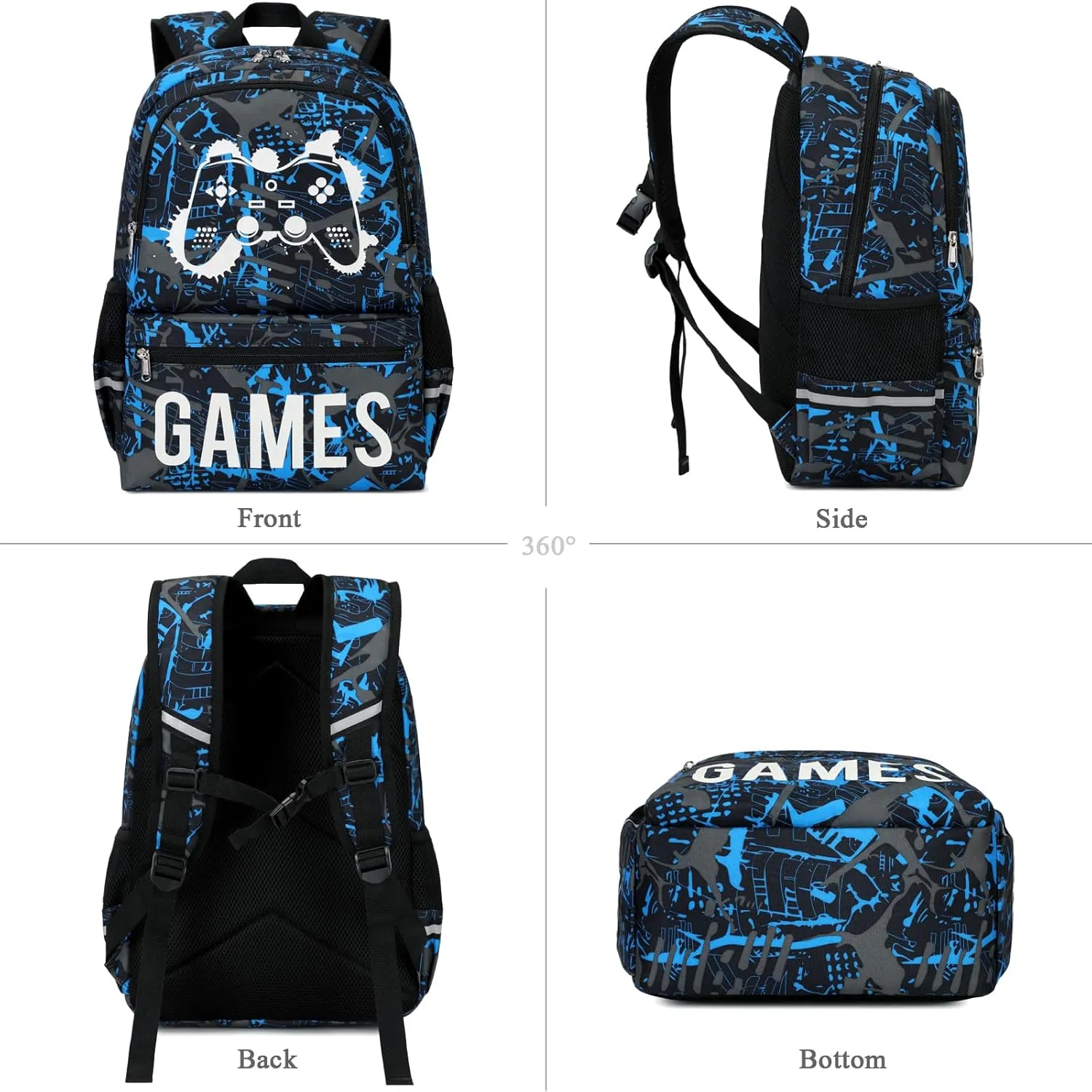 Octsky Kids School Backpack for Boys and Girls, Luminous Backpack with Lunch Box, Gamepad Bookbag School Back Pack