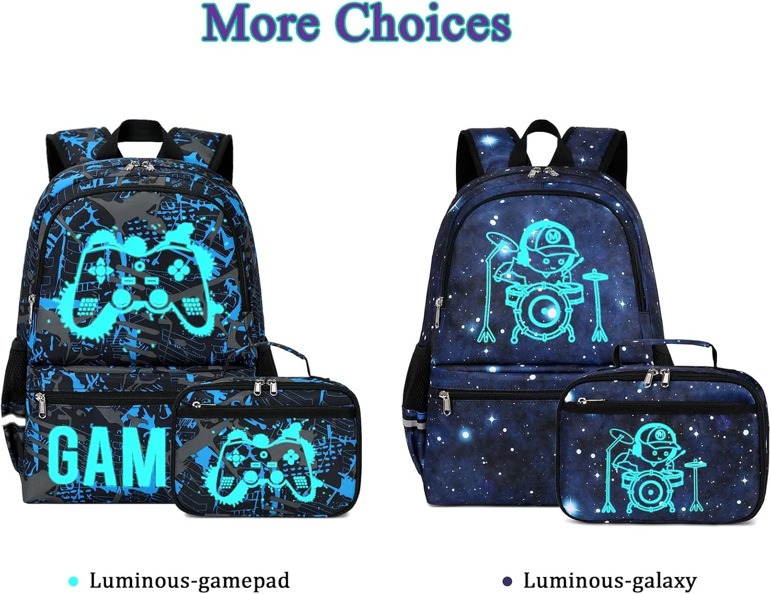 Octsky Kids School Backpack for Boys and Girls, Luminous Backpack with Lunch Box, Gamepad Bookbag School Back Pack