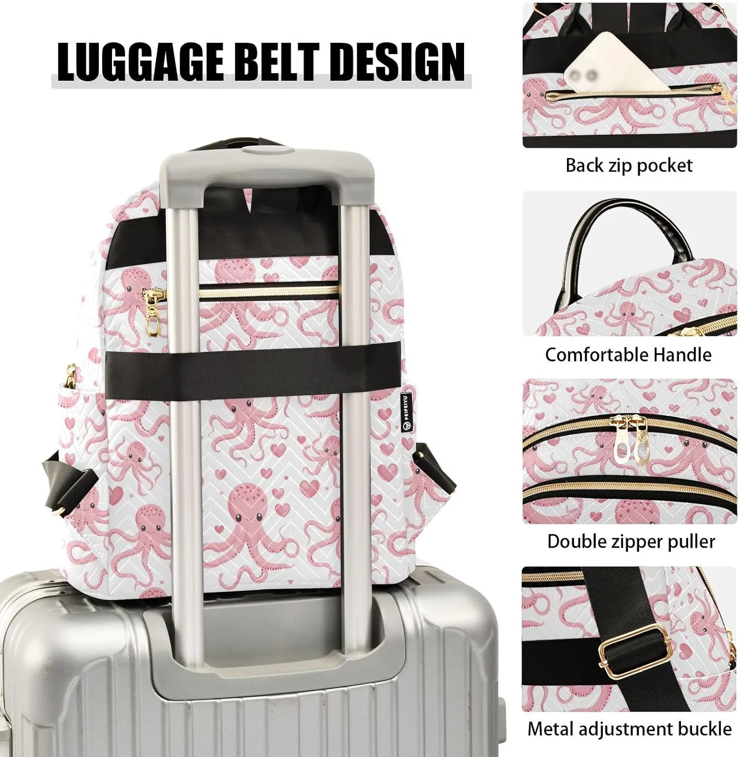 ODAWA Backpack Purse for Women, Ladies Shoulder Bag Handbag Pink Octopus Women Travel Backpack Travel Lightweight Backpack