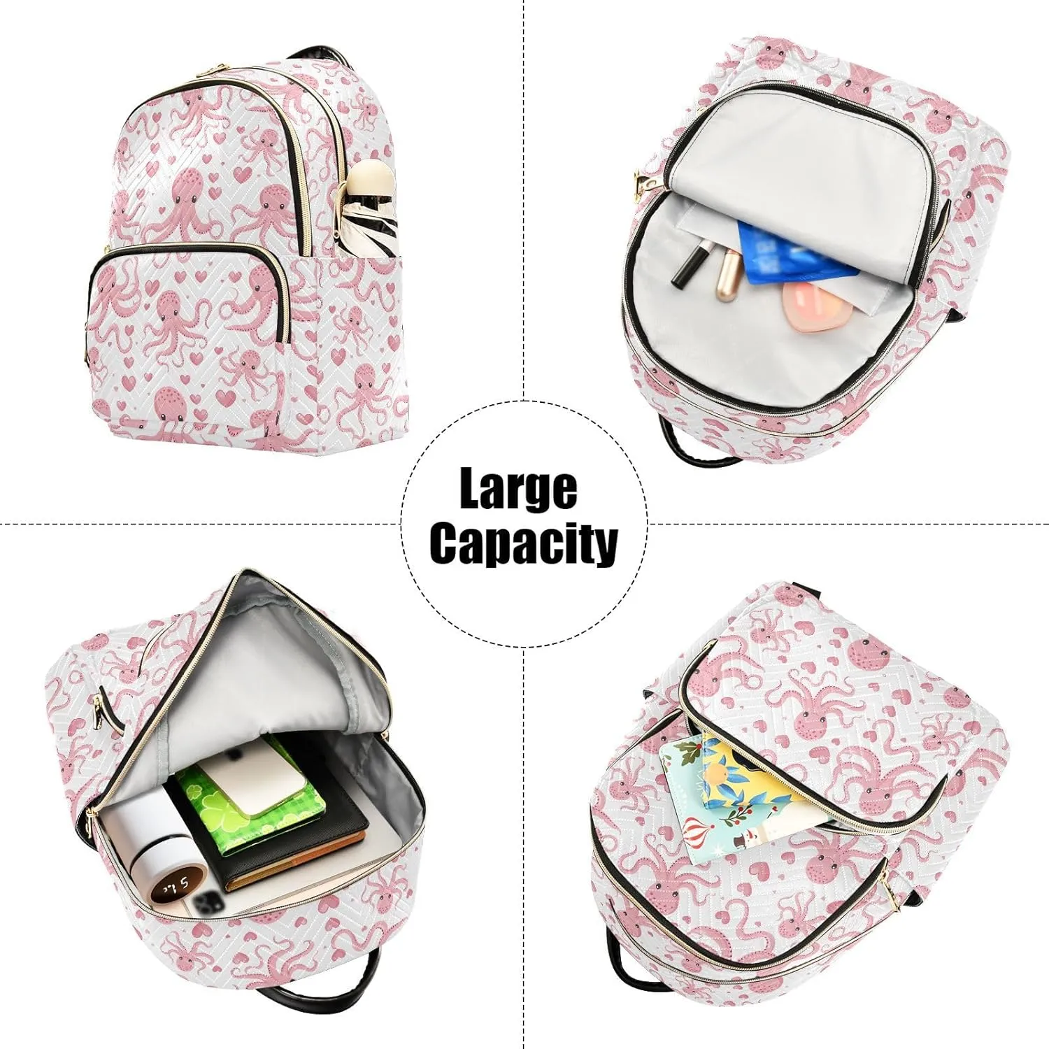 ODAWA Backpack Purse for Women, Ladies Shoulder Bag Handbag Pink Octopus Women Travel Backpack Travel Lightweight Backpack