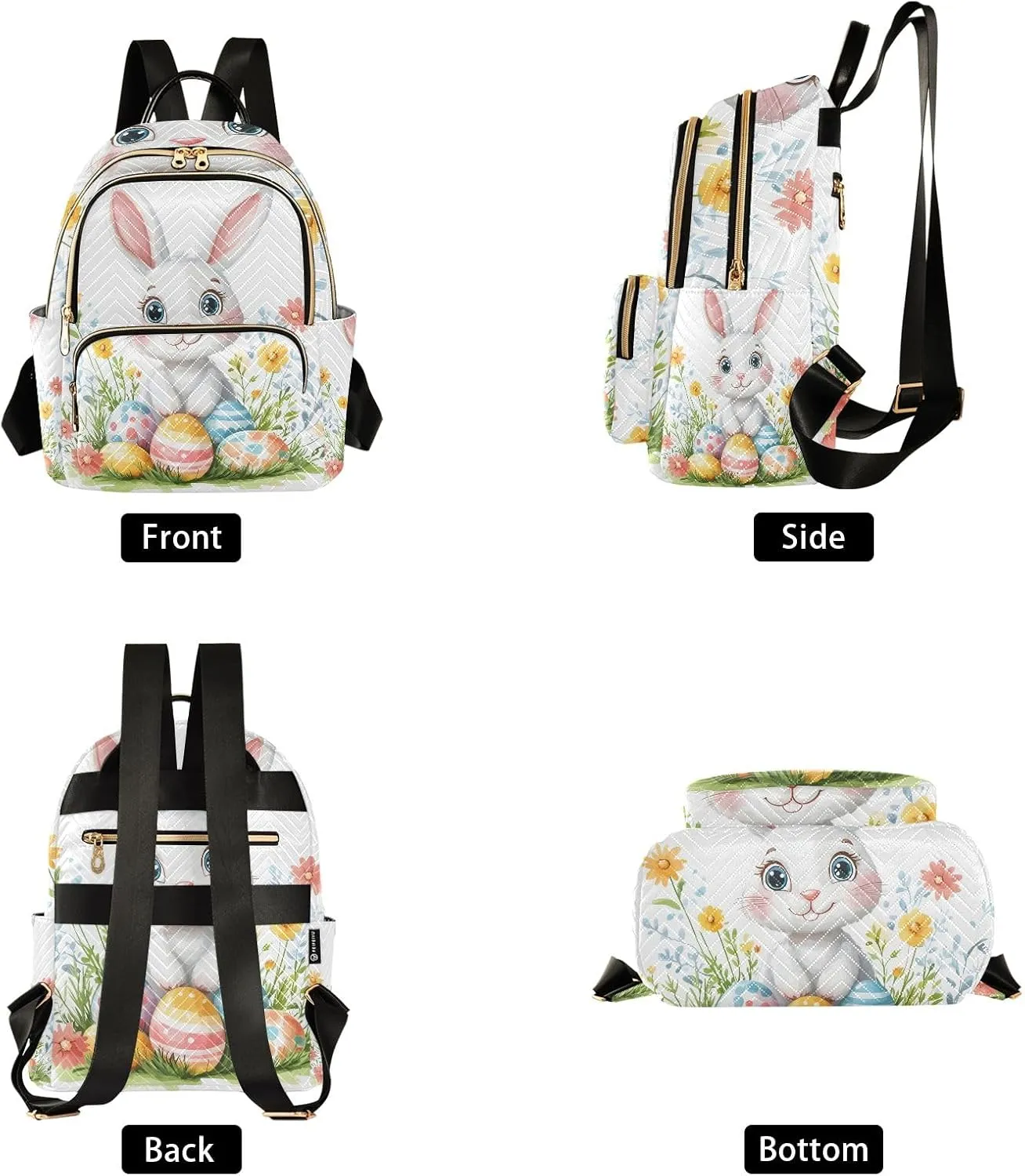 ODAWA Quilted Backpacks Cartoon Easter Bunny with Colorful Eggs Small Backpack Purse Travel Backpack with Luggage Strap