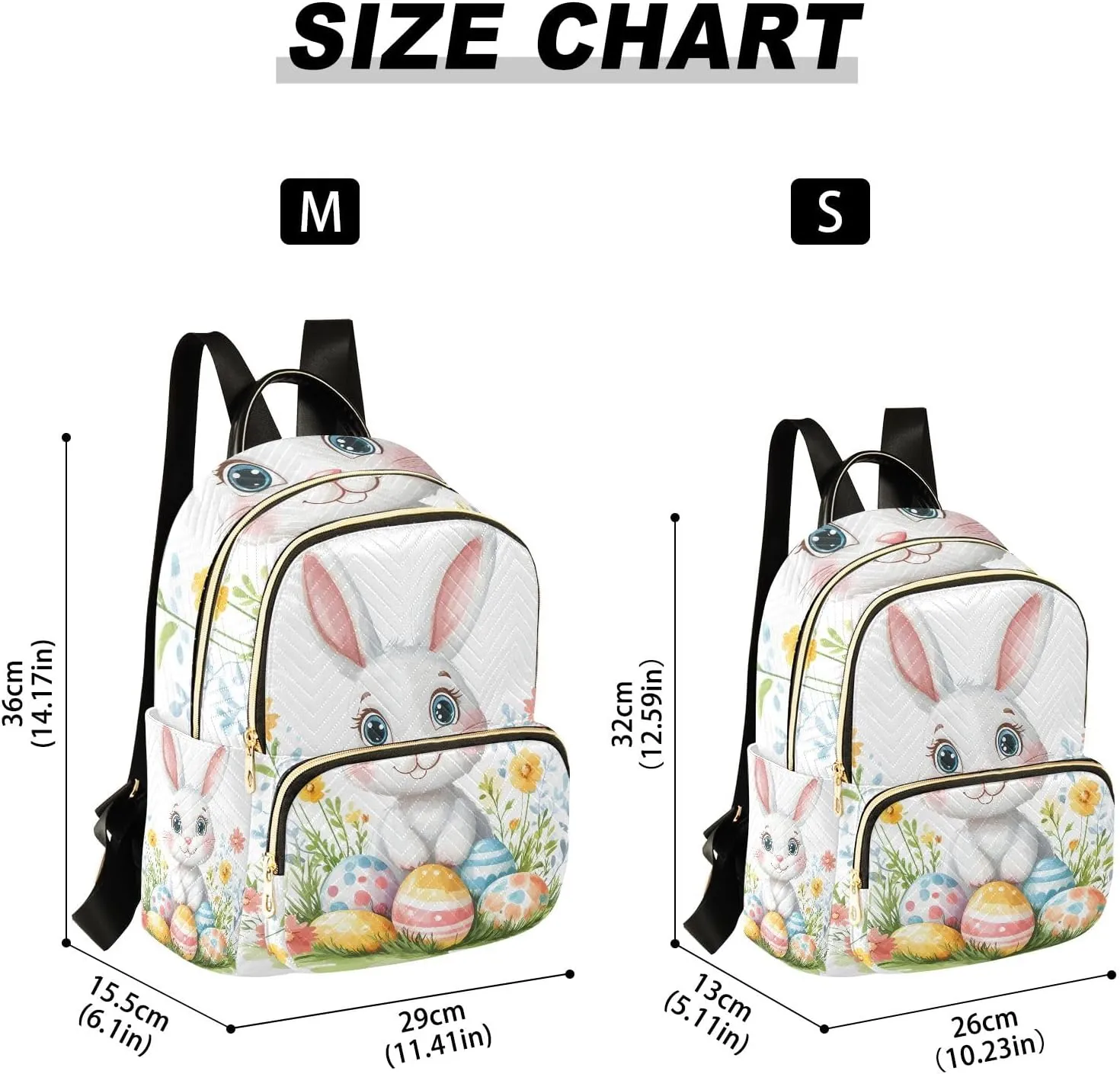 ODAWA Quilted Backpacks Cartoon Easter Bunny with Colorful Eggs Small Backpack Purse Travel Backpack with Luggage Strap