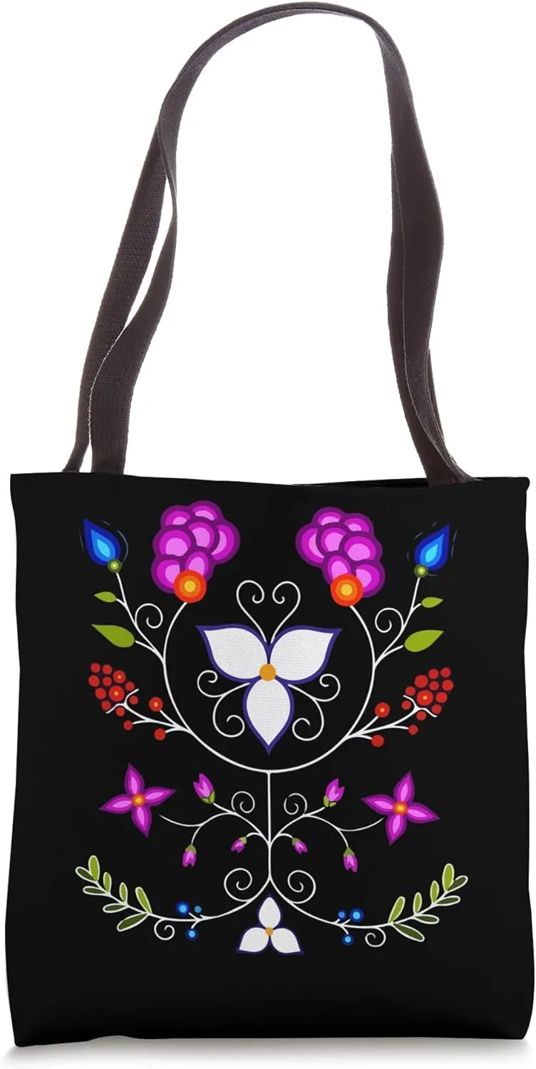 Ojibwe Floral Native American Flowers Indigenous Botanical Tote Bag