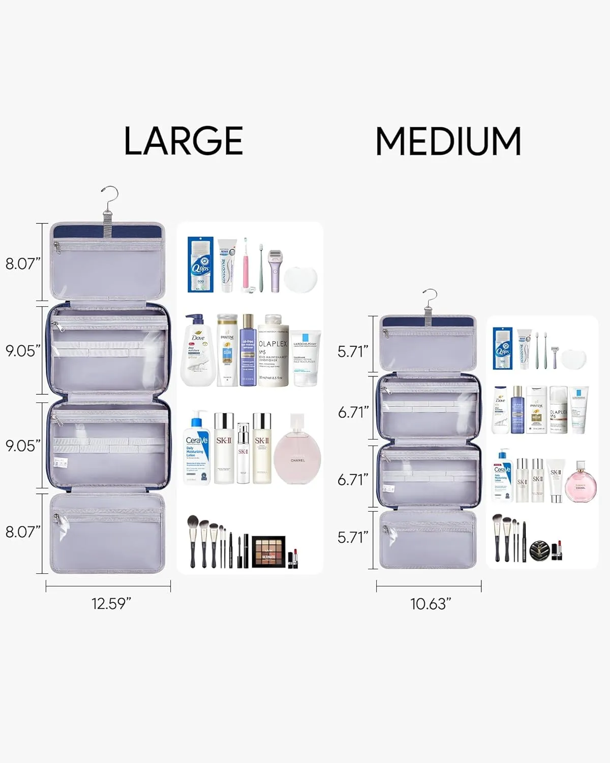 OlarHike Travel Toiletry Hanging Bag Waterproof Bags, Makeup, Toiletries, Jewelry, Cruise Essentials 3 in 1 Packing Organizers, Cosmetic Travel-Sized Container, Medium Capacity for Women Blue