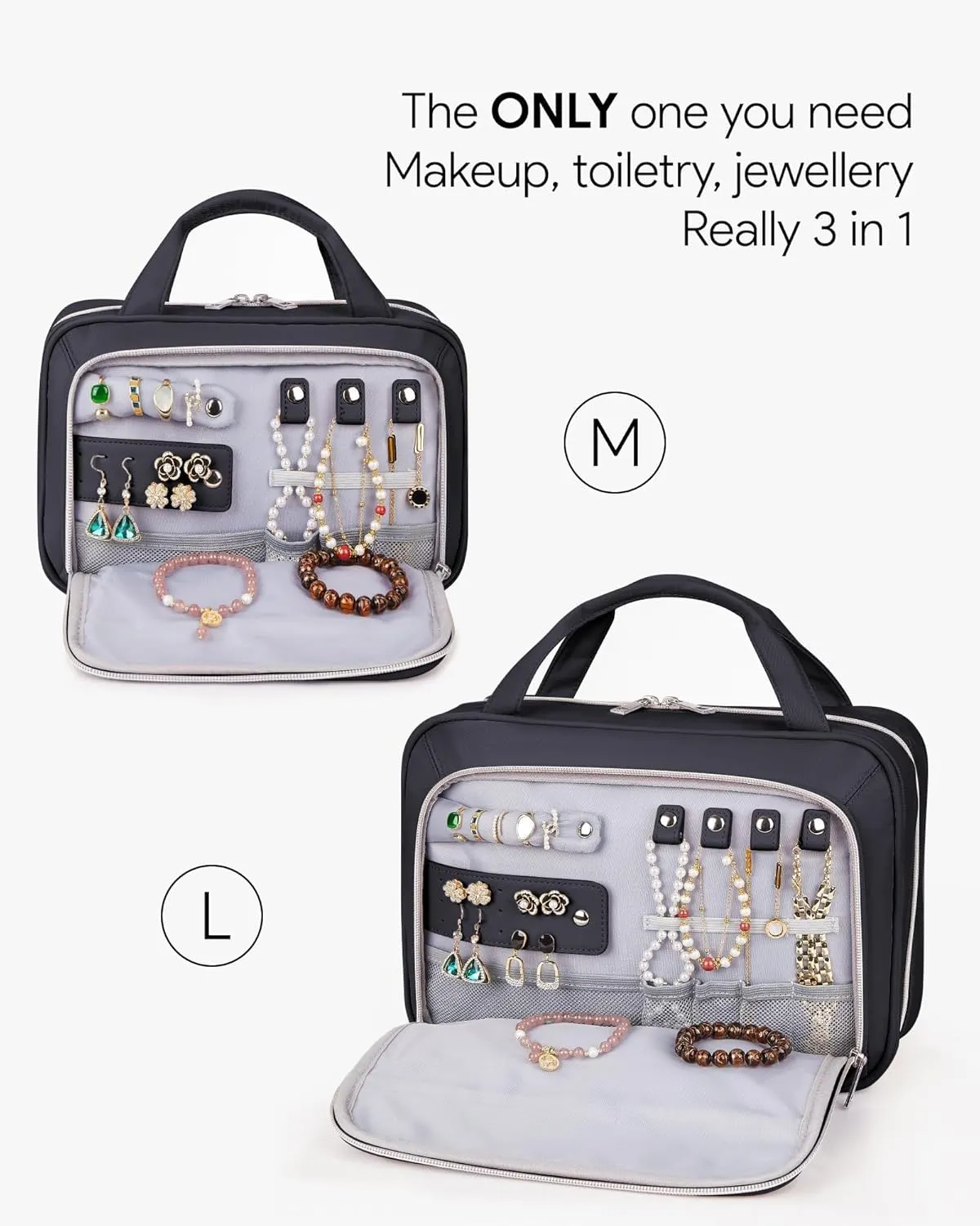 OlarHike Travel Toiletry Hanging Bag Waterproof Bags, Makeup, Toiletries, jewelry, Cruise Essentials 3 in 1 Packing Organizers, Travel-Sized Container, Medium Capacity for Men women (Black)