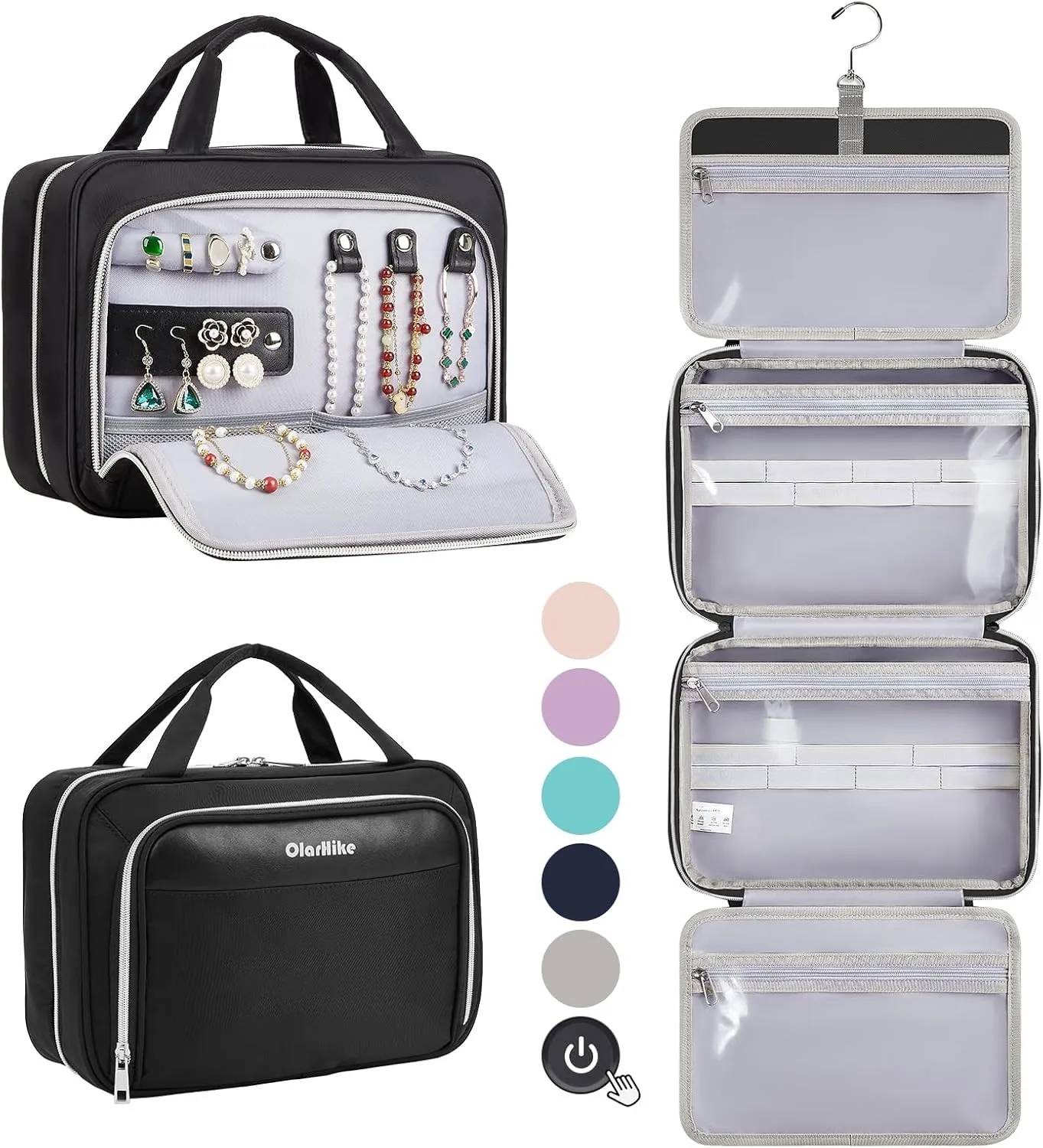 OlarHike Travel Toiletry Hanging Bag Waterproof Bags, Makeup, Toiletries, jewelry, Cruise Essentials 3 in 1 Packing Organizers, Travel-Sized Container, Medium Capacity for Men women (Black)