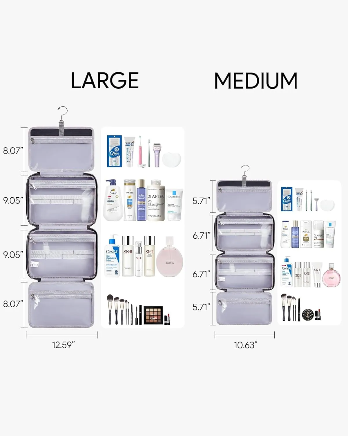 OlarHike Travel Toiletry Hanging Bag Waterproof Bags, Makeup, Toiletries, jewelry, Cruise Essentials 3 in 1 Packing Organizers, Travel-Sized Container, Medium Capacity for Men women (Black)