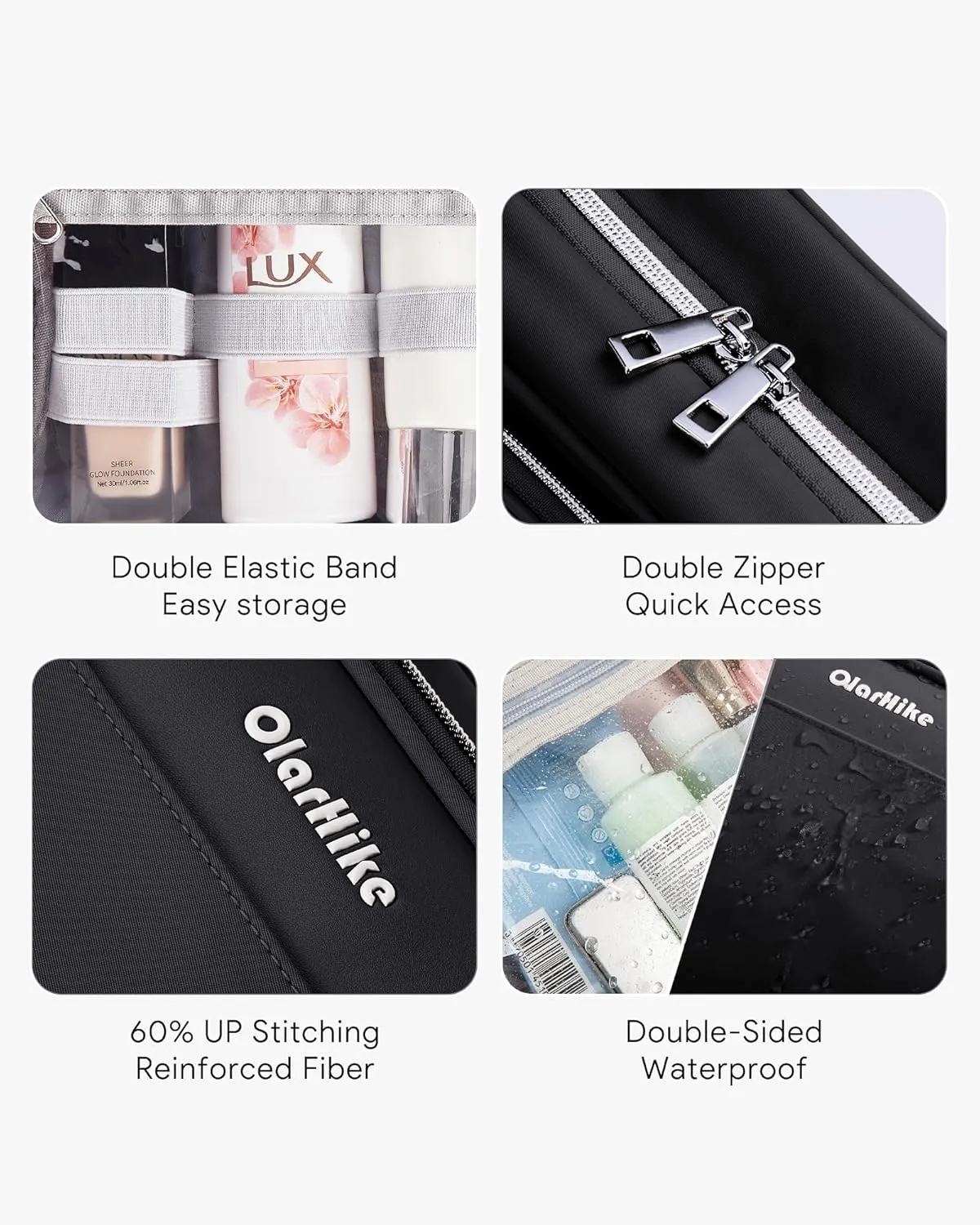 OlarHike Travel Toiletry Hanging Bag Waterproof Bags, Makeup, Toiletries, jewelry, Cruise Essentials 3 in 1 Packing Organizers, Travel-Sized Container, Medium Capacity for Men women (Black)