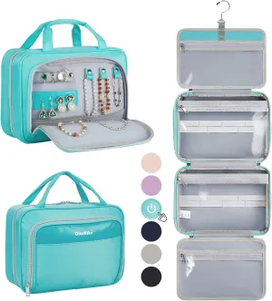 OlarHike Travel Toiletry Hanging Bag Waterproof, Makeup bag, Toiletries, Jewelry, Cruise Essentials 3 in 1 Packing Organizers, Cosmetic Travel-Sized Container, Medium for Women Light Blue