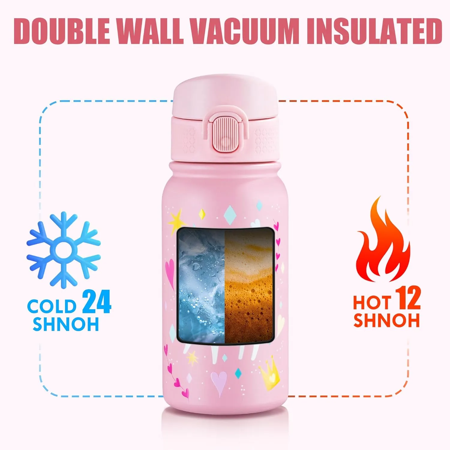 OLDLEY 12oz Kids Water Bottle, Stainless Steel Insulated Water Bottle For Kids, With Straws Leak-proof, Kids Water Bottles For School Boys Girls,Unicorn