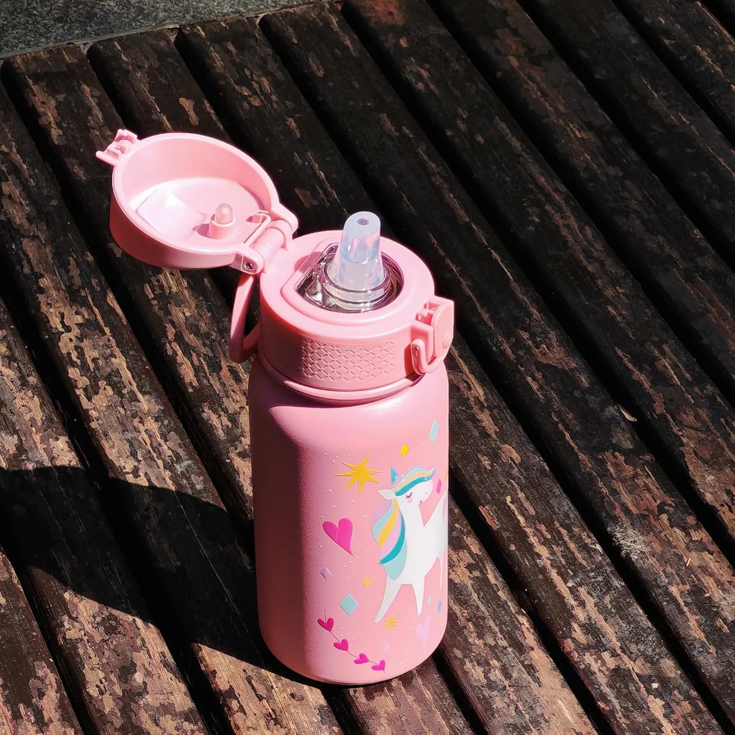 OLDLEY 12oz Kids Water Bottle, Stainless Steel Insulated Water Bottle For Kids, With Straws Leak-proof, Kids Water Bottles For School Boys Girls,Unicorn