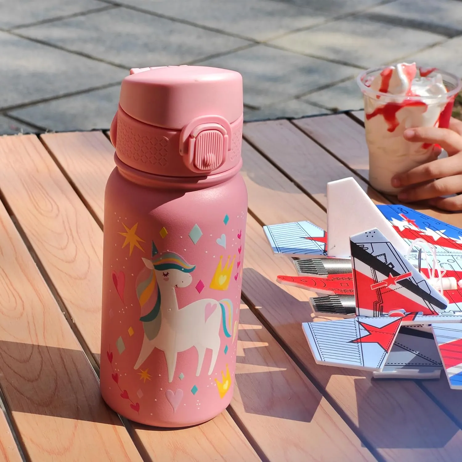 OLDLEY 12oz Kids Water Bottle, Stainless Steel Insulated Water Bottle For Kids, With Straws Leak-proof, Kids Water Bottles For School Boys Girls,Unicorn