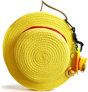 ONEPIECE Straw Hat Shape Backpack Set, Great Gift Set for OP Fan, (Straw Hat Theme 4 PCS: Backpack   Key Case   Key Chain  Pin) Casual Daypack Backpacks Crossbody Bags