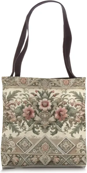 Ornate Vintage Tapestry with Floral Accents Tote Bag