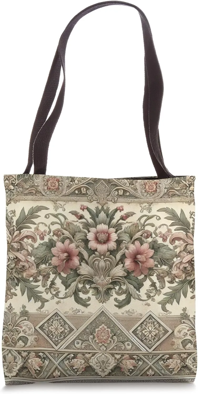 Ornate Vintage Tapestry with Floral Accents Tote Bag