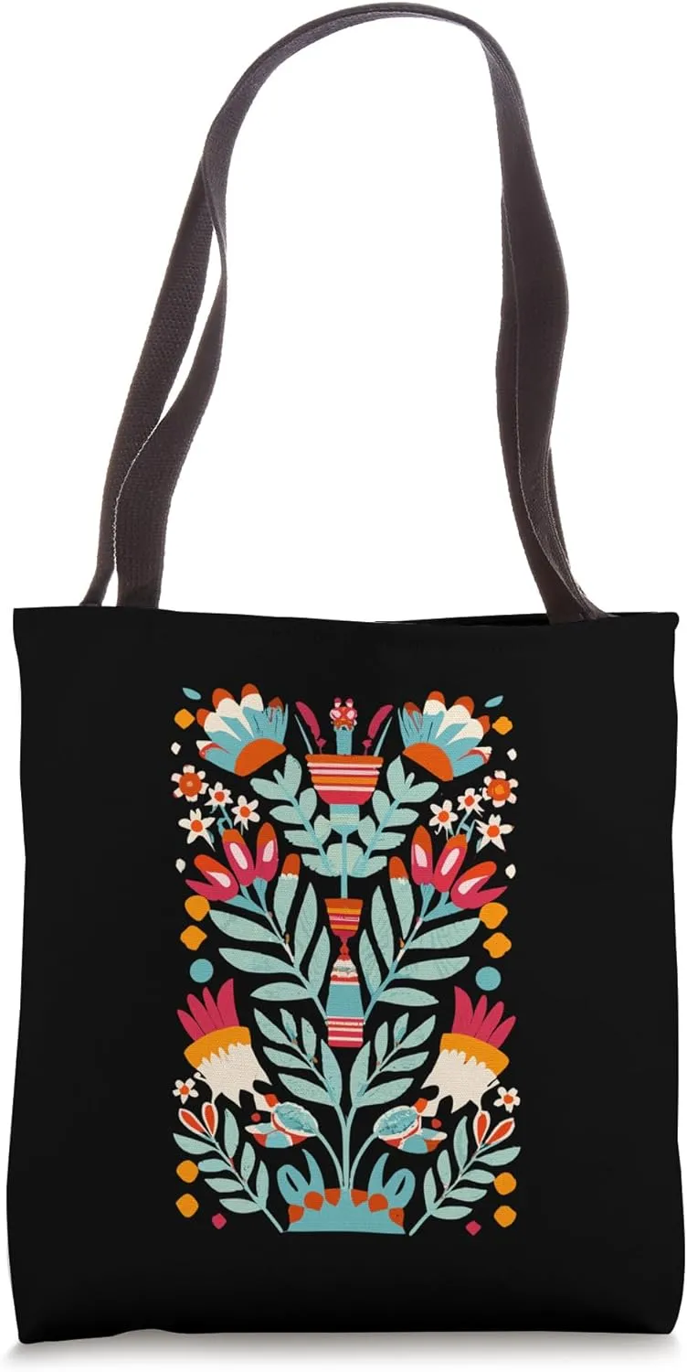 Otomi Flower Pattern Mexican Floral Art Tote Bag