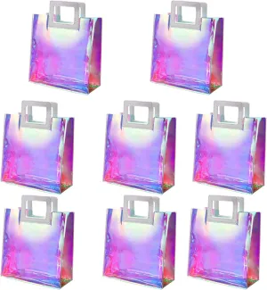 Ottwlli 8Pcs Iridescent Gift Bags With Handles Clear Gift Bag 7.9 * 7.1 * 3.9 inch Gift Bags with Handles Holographic Gift Bags for for Christmas, Birthday Party, Weeding Gift Bags Party Supplies