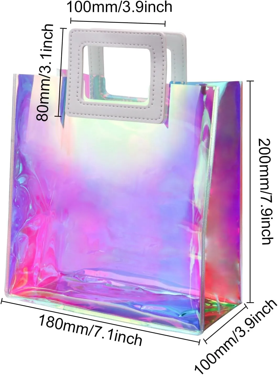 Ottwlli 8Pcs Iridescent Gift Bags With Handles Clear Gift Bag 7.9 * 7.1 * 3.9 inch Gift Bags with Handles Holographic Gift Bags for for Christmas, Birthday Party, Weeding Gift Bags Party Supplies