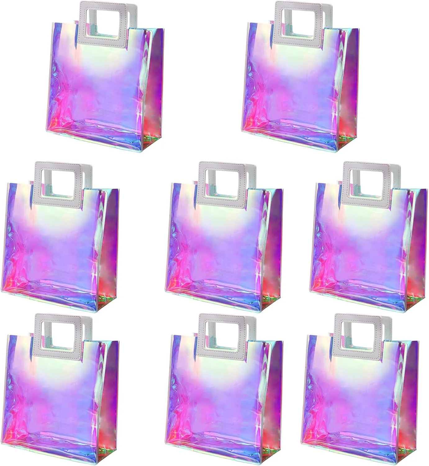 Ottwlli 8Pcs Iridescent Gift Bags With Handles Clear Gift Bag 7.9 * 7.1 * 3.9 inch Gift Bags with Handles Holographic Gift Bags for for Christmas, Birthday Party, Weeding Gift Bags Party Supplies