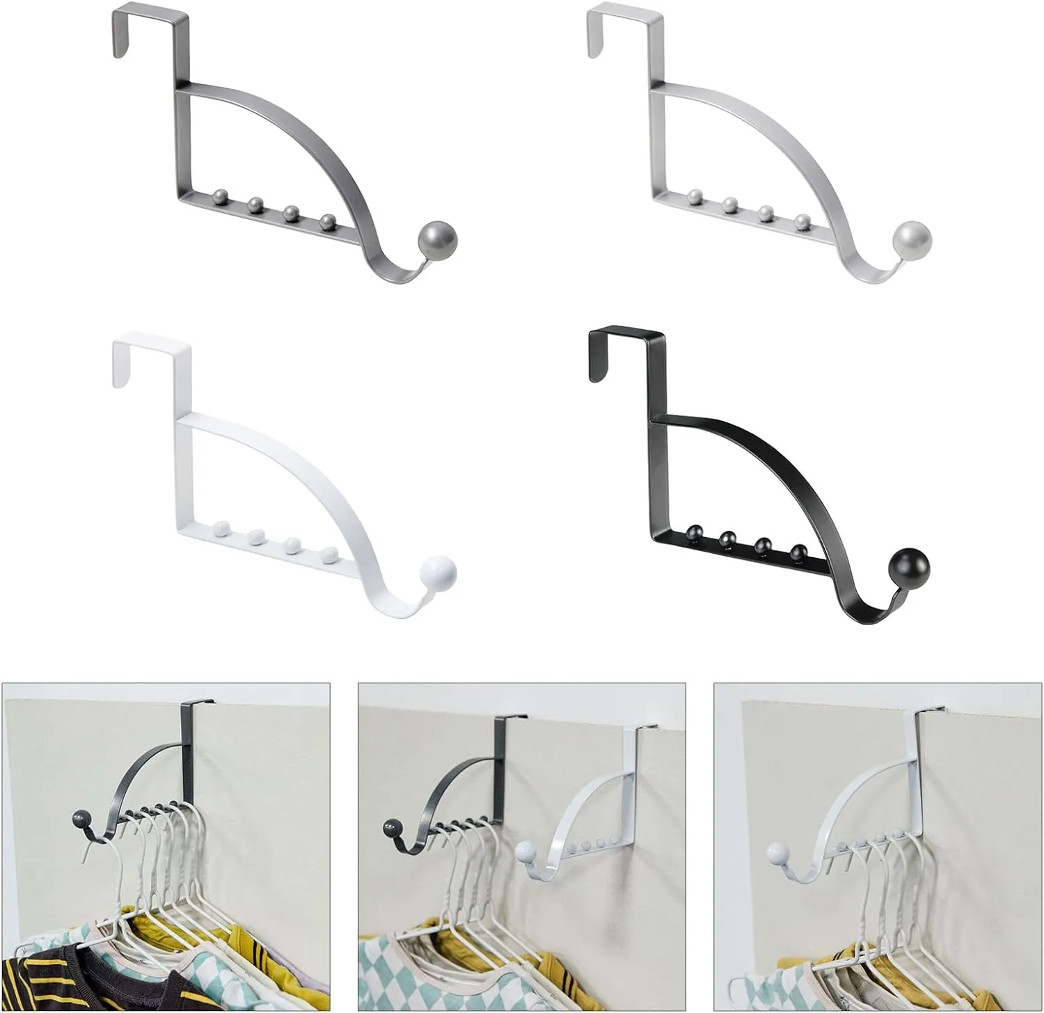 Over The Door Hooks for Hangers Extra Strong Over Door Hook for Hanging Clothes Towels Robes Hats Bags Scarves and More