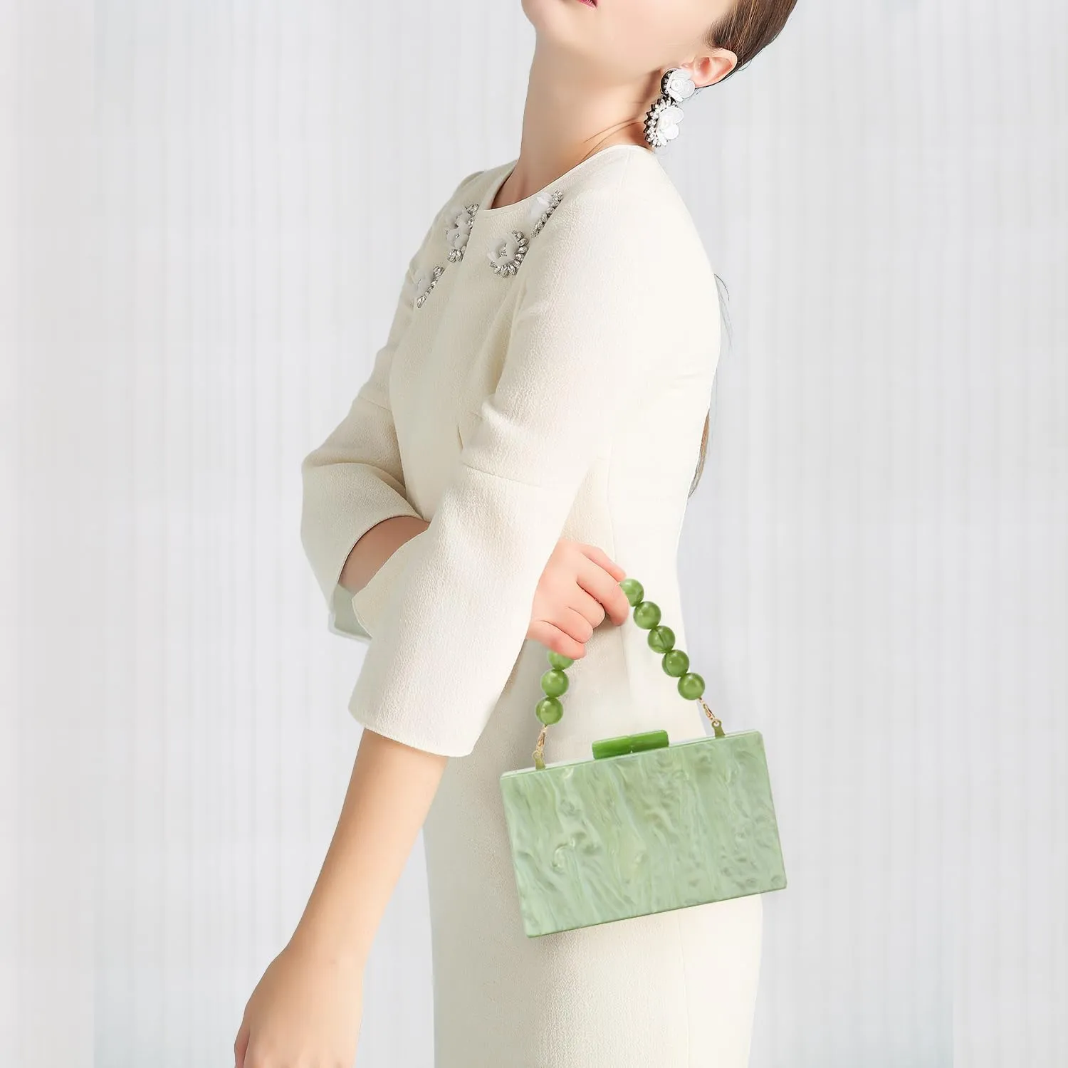 Oweisong Women Acrylic Clutch Purse Formal Wedding Evening Handbag Marble Party Shoulder Crossbody Bag with Bead Chain