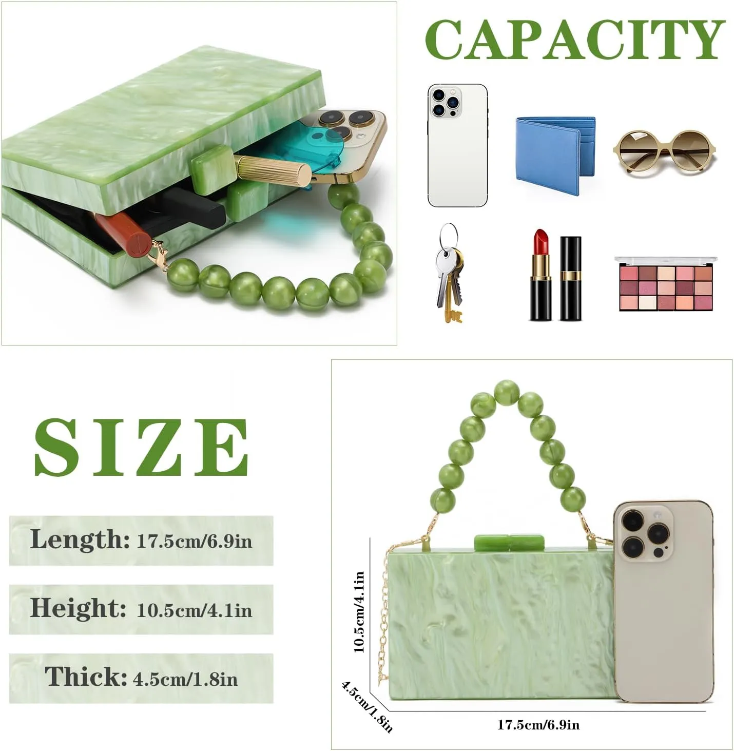 Oweisong Women Acrylic Clutch Purse Formal Wedding Evening Handbag Marble Party Shoulder Crossbody Bag with Bead Chain