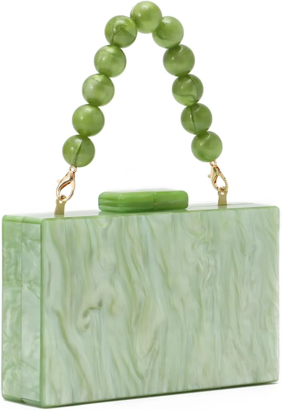 Oweisong Women Acrylic Clutch Purse Formal Wedding Evening Handbag Marble Party Shoulder Crossbody Bag with Bead Chain
