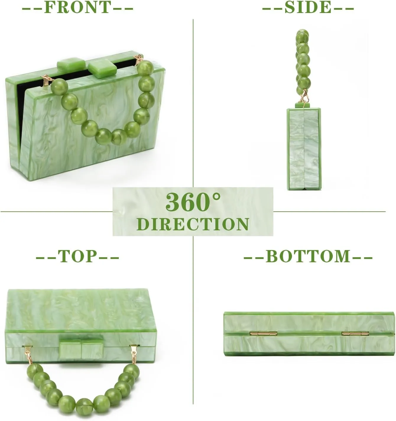 Oweisong Women Acrylic Clutch Purse Formal Wedding Evening Handbag Marble Party Shoulder Crossbody Bag with Bead Chain
