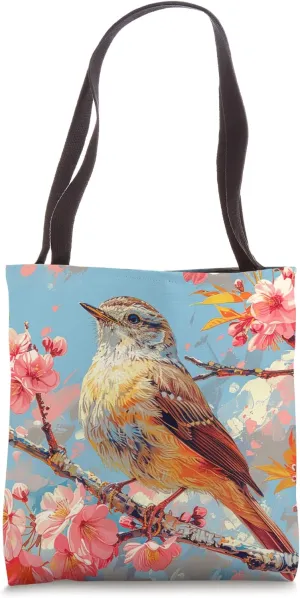 Pacific Wren Bird Paint Art Van Gogh Style Cherry Blossom Tote Bag