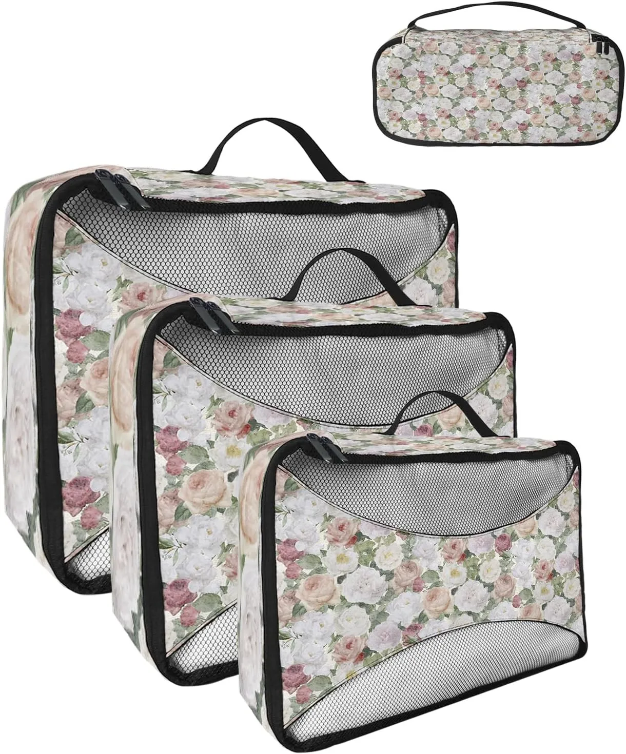 Packing Cubes for Travel, 4 Set Travel Packing Organized Cubes Floral Plant Leaves Hand Painted Style Linen Texture Waterproof Luggage Organizer Shoe Bag Travel Accessories for Carry On Suitcases