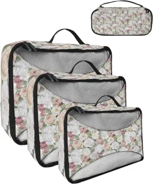 Packing Cubes for Travel, 4 Set Travel Packing Organized Cubes Floral Plant Leaves Hand Painted Style Linen Texture Waterproof Luggage Organizer Shoe Bag Travel Accessories for Carry On Suitcases