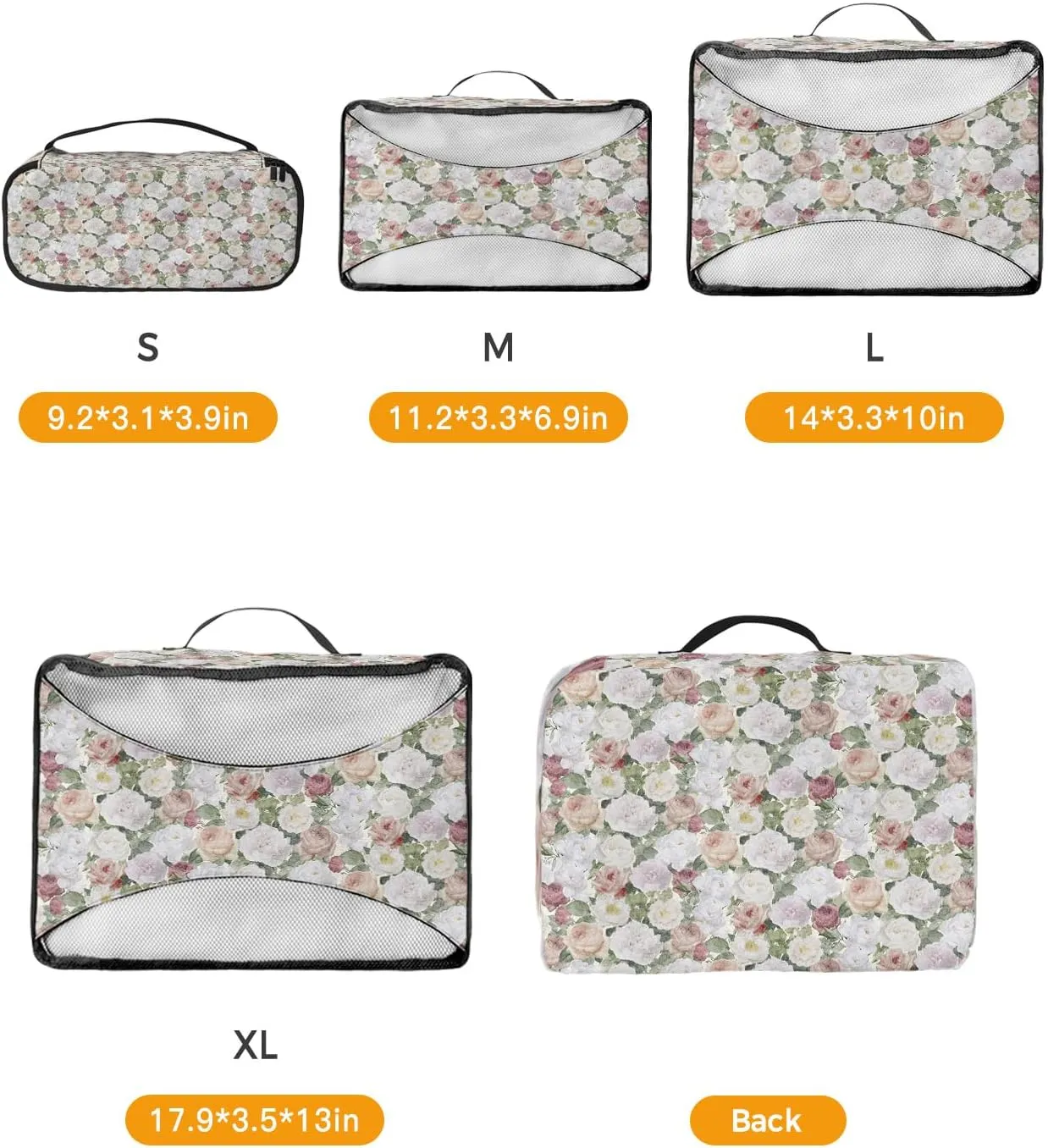 Packing Cubes for Travel, 4 Set Travel Packing Organized Cubes Floral Plant Leaves Hand Painted Style Linen Texture Waterproof Luggage Organizer Shoe Bag Travel Accessories for Carry On Suitcases