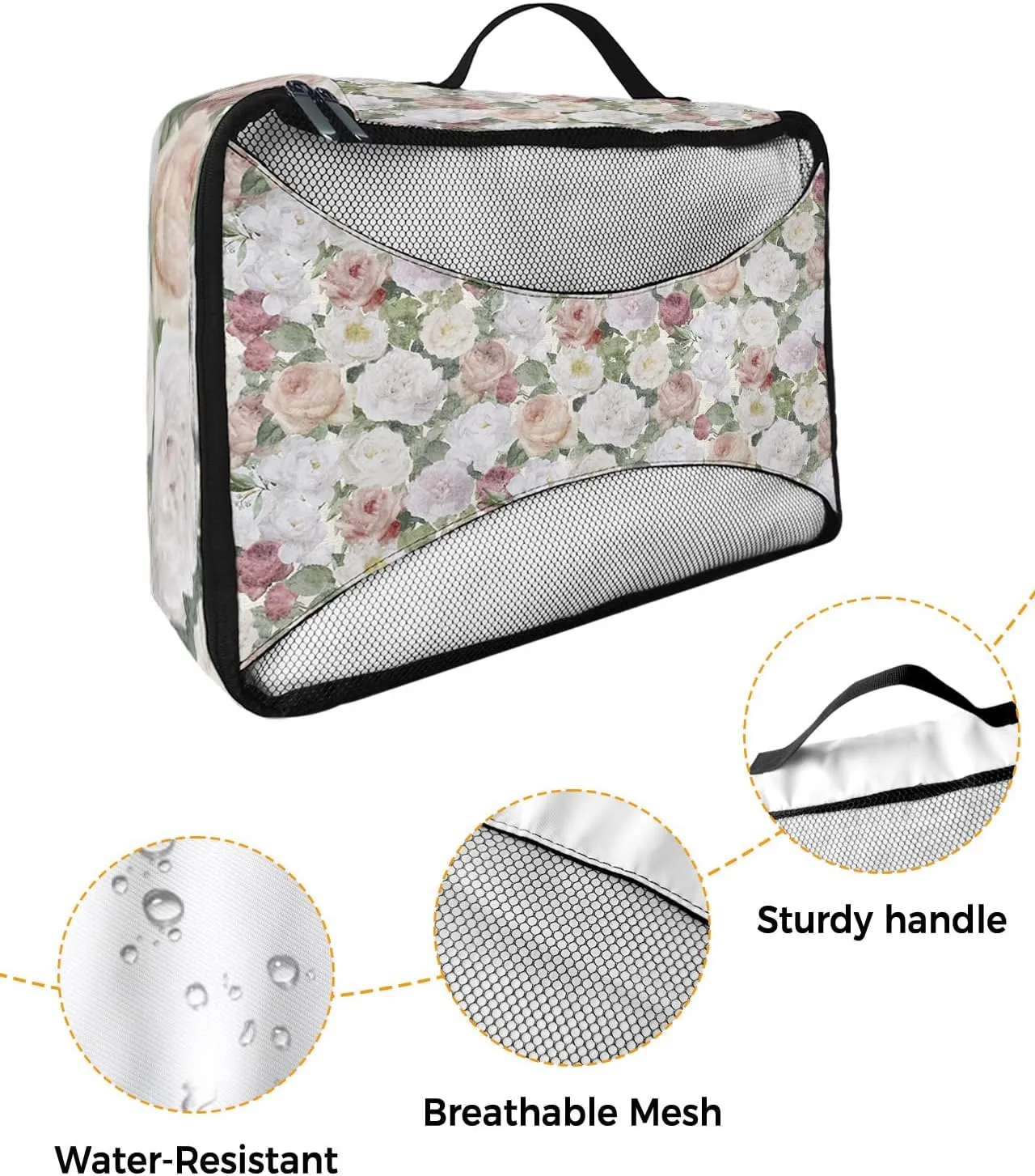 Packing Cubes for Travel, 4 Set Travel Packing Organized Cubes Floral Plant Leaves Hand Painted Style Linen Texture Waterproof Luggage Organizer Shoe Bag Travel Accessories for Carry On Suitcases