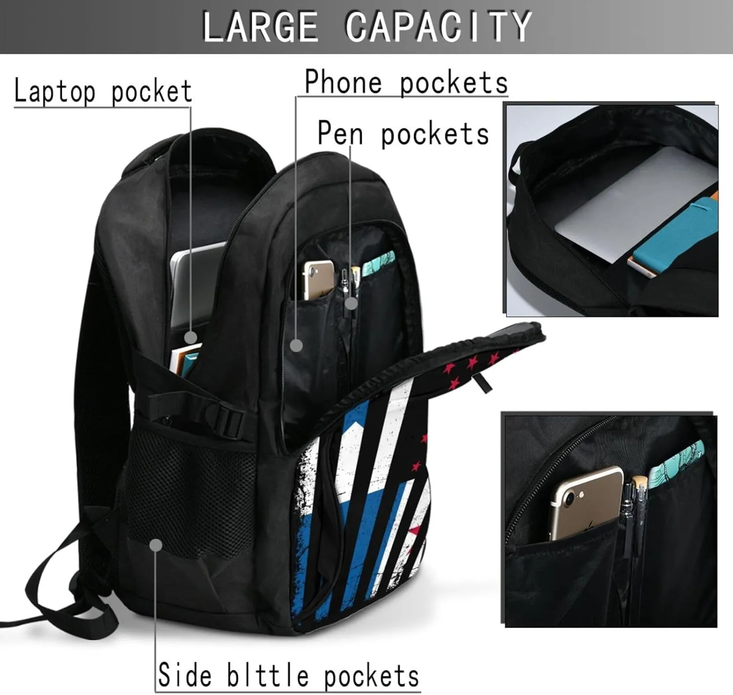 Panamanian American Flag Panama America Roots Casual Travel Backpacks Hiking Camping Backpack Large Outdoor Sport Daypack Laptop Rucksack Climbing Working Bags with USB Port