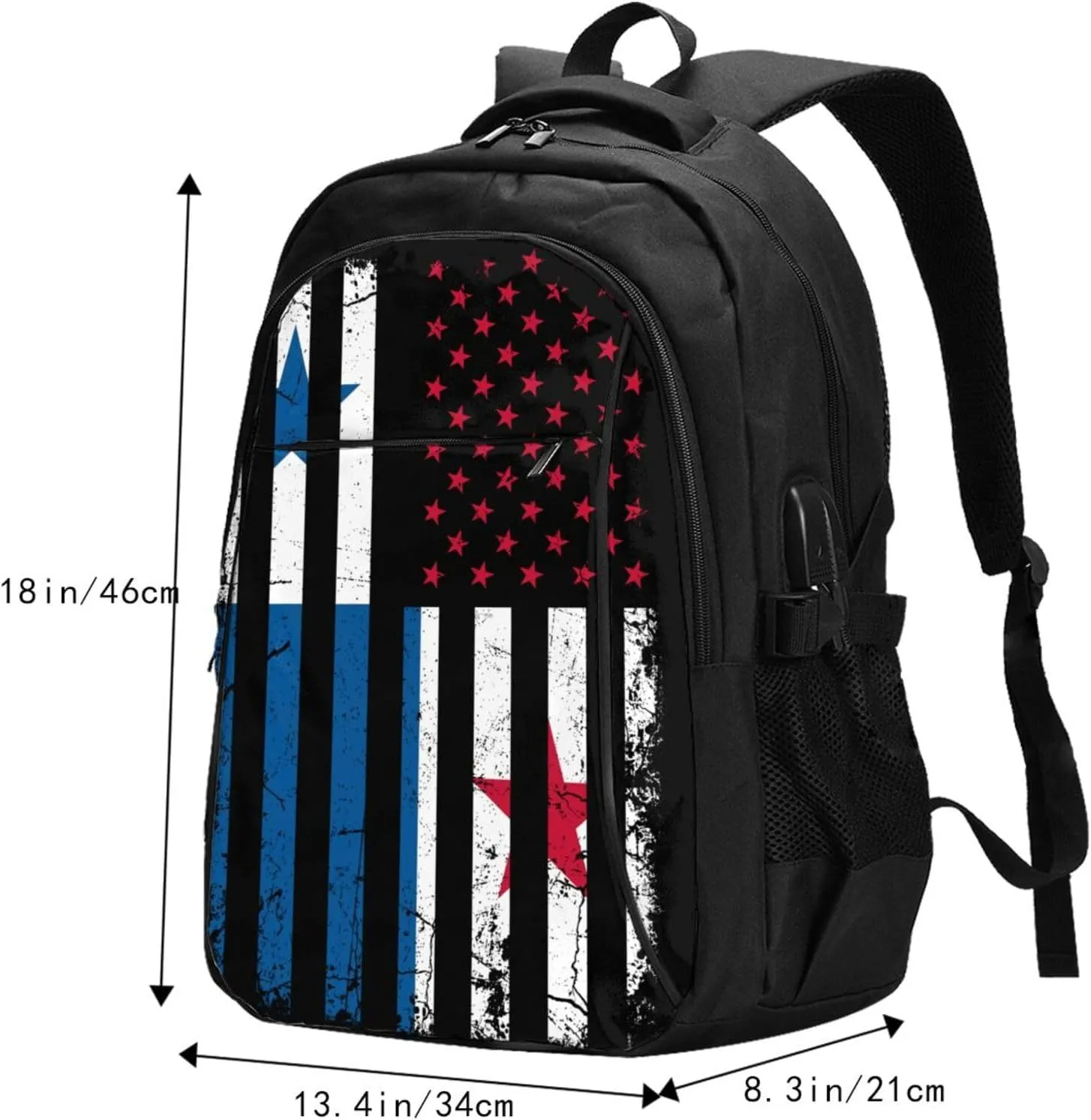 Panamanian American Flag Panama America Roots Casual Travel Backpacks Hiking Camping Backpack Large Outdoor Sport Daypack Laptop Rucksack Climbing Working Bags with USB Port