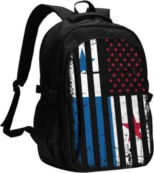 Panamanian American Flag Panama America Roots Casual Travel Backpacks Hiking Camping Backpack Large Outdoor Sport Daypack Laptop Rucksack Climbing Working Bags with USB Port