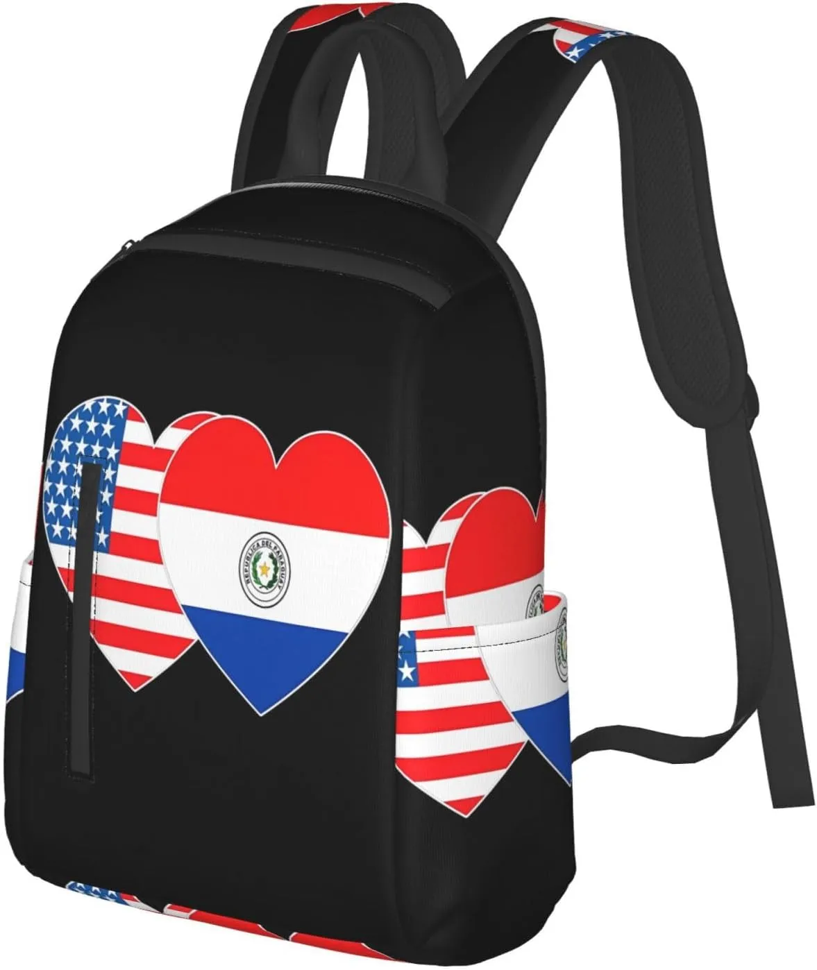 Paraguay America Flag Twin Heart for Paraguayan Americans Travel Backpacks Casual Laptop Backpack Sport Rucksack Large Capacity Daypack Multi-Pockets Adjustable Strap Bag for Working Hiking