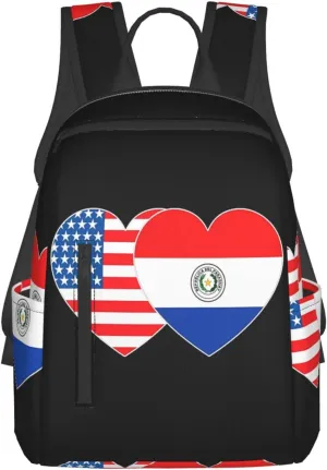 Paraguay America Flag Twin Heart for Paraguayan Americans Travel Backpacks Casual Laptop Backpack Sport Rucksack Large Capacity Daypack Multi-Pockets Adjustable Strap Bag for Working Hiking