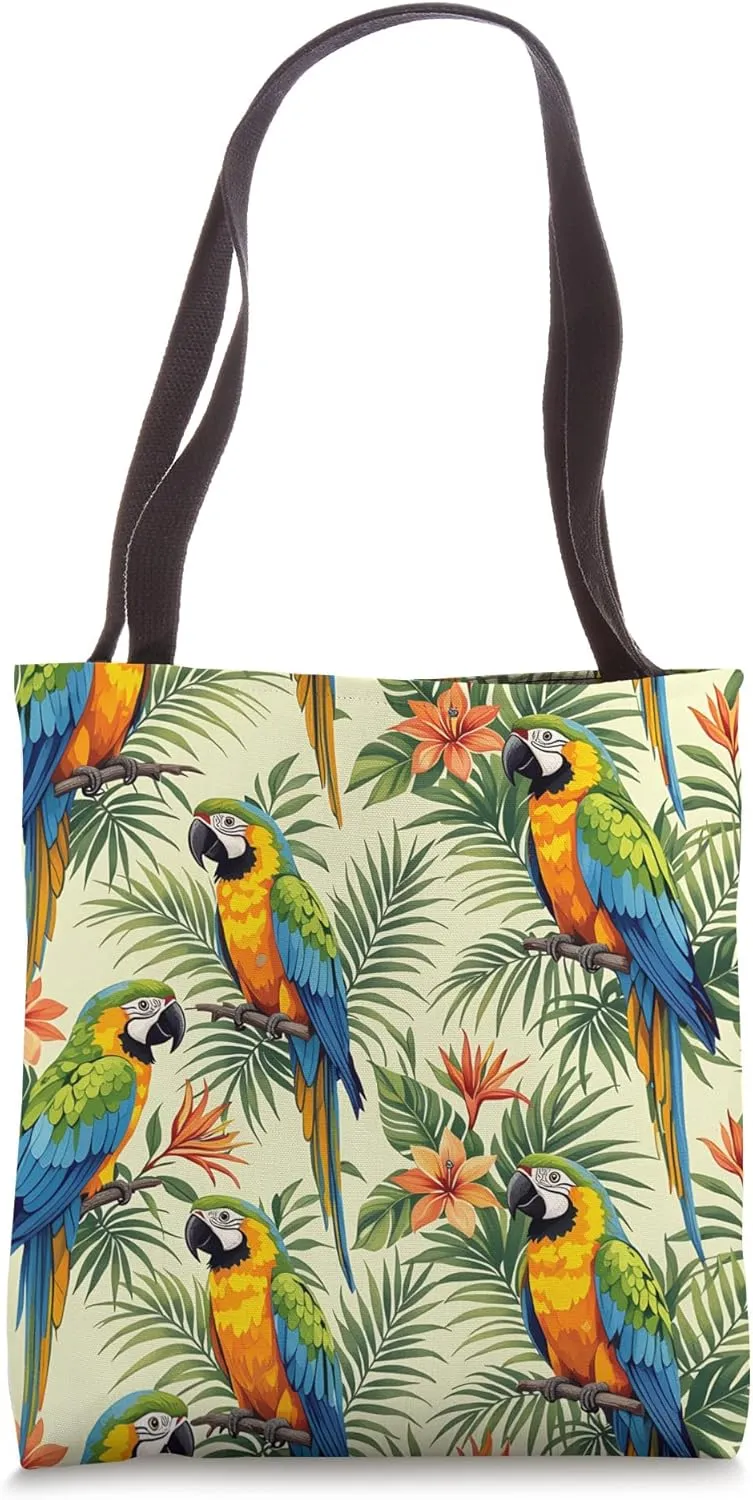 Parrots Tropical Nature Flowers Floral Exotic Birds Parrots Tote Bag