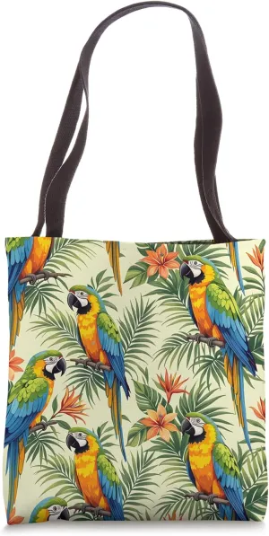 Parrots Tropical Nature Flowers Floral Exotic Birds Parrots Tote Bag