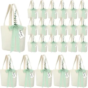 Paterr 75 Pcs 24 Sets Wedding Welcome Bags Bulk for Guests with Handle Reusable Canvas Gift Bags with Chiffon Ribbon Eucalyptus Stems Cards for Wedding Baby Shower Party Favor