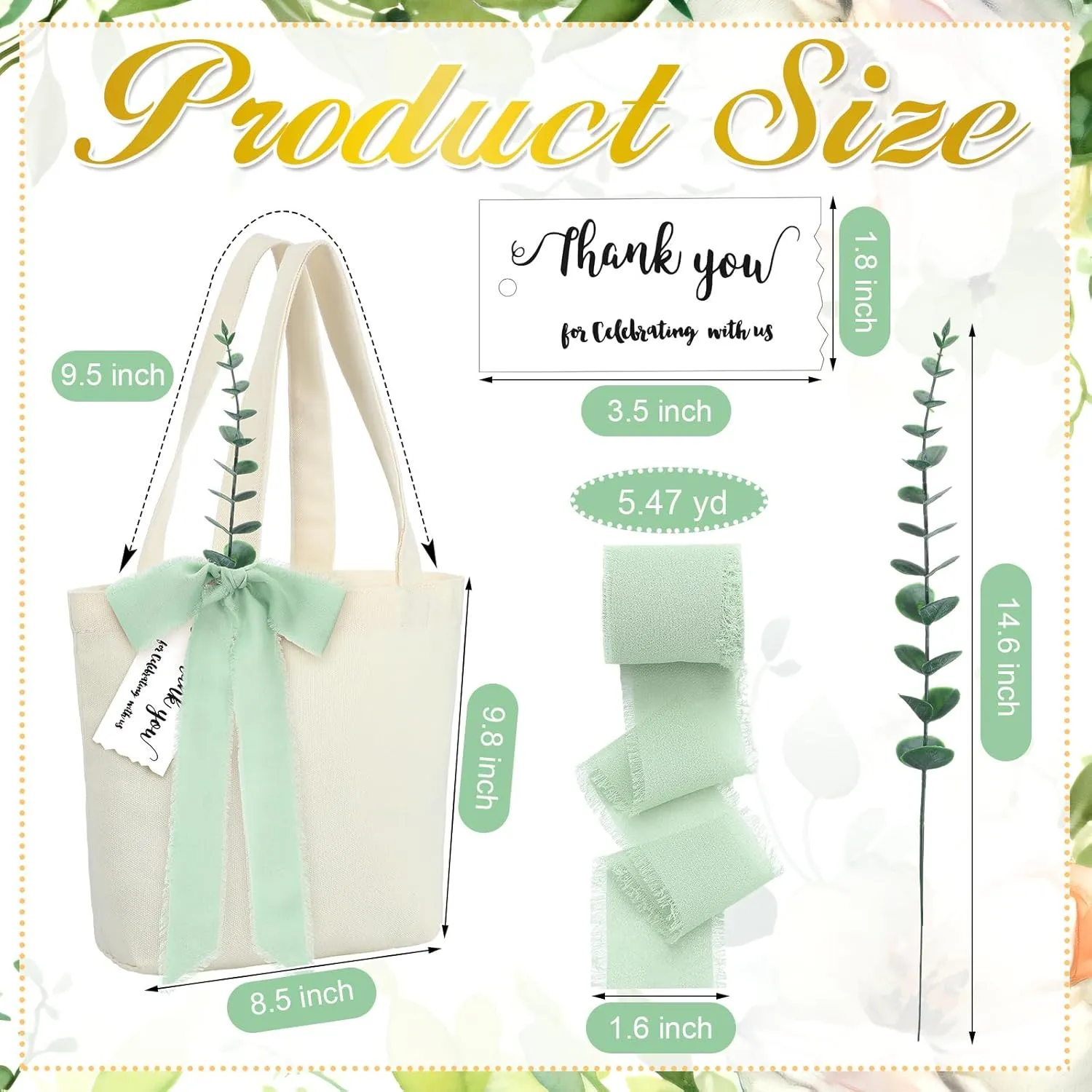 Paterr 75 Pcs 24 Sets Wedding Welcome Bags Bulk for Guests with Handle Reusable Canvas Gift Bags with Chiffon Ribbon Eucalyptus Stems Cards for Wedding Baby Shower Party Favor